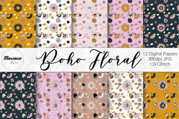 Download Boho Floral Patterns - Digital Papers - Boho Collection