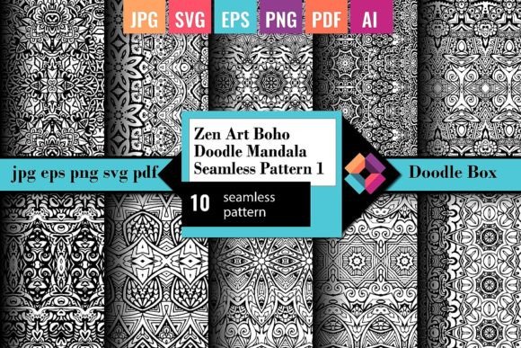 Download Zen Art Boho Doodle Seamless Pattern Set - Boho Collection
