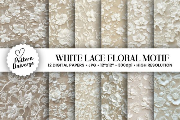 Download White Lace Floral Motif Digital Paper - Motif Collection